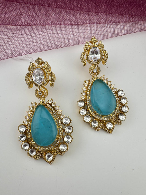Tyani inspired, Shining Gold with kundan, doublet stone, CZ chandbali Drop earrings, Indian Jewelry