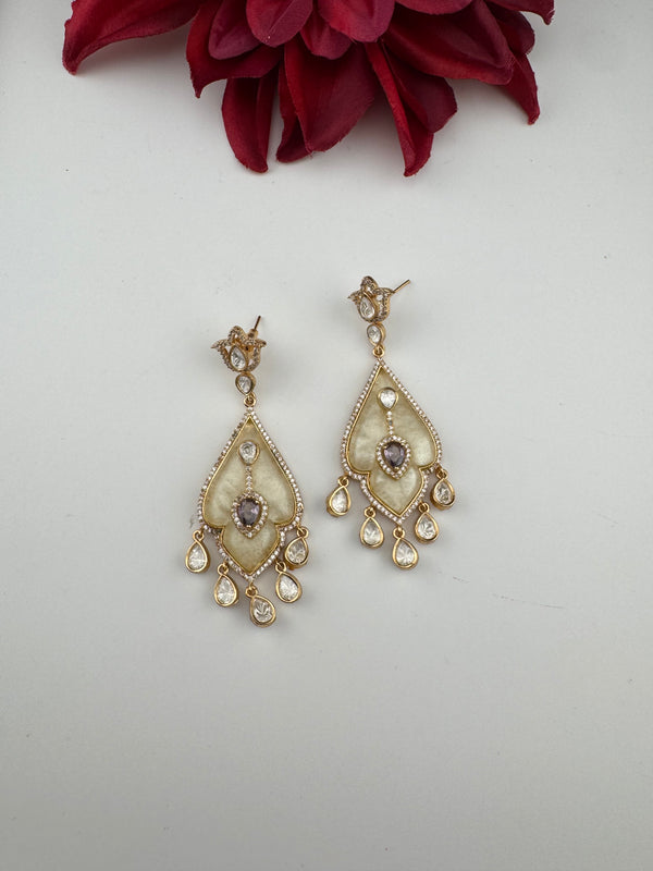 CZ and Gold, Mother of Pearl Chandelier Drop Earrings, Bridal, MOP Designer jewelry