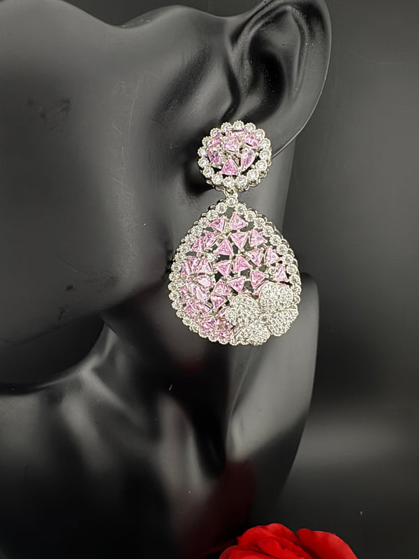Premium Nano Setting of Cubic Zirconia in silver is designer Inspired Statement Drop Dangle earring/Unique Indian, Bridal, bridesmaid gift