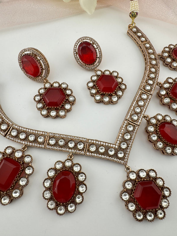 Doublet Stones, CZ, Kundan Gold Plated necklace set, Indian Bridal Jewelry set