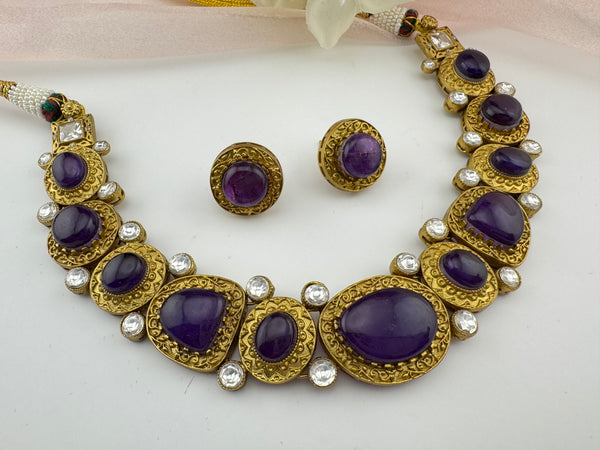 Kundan, Stone, Gold plated necklace set, Indian Bridal Jewelry set