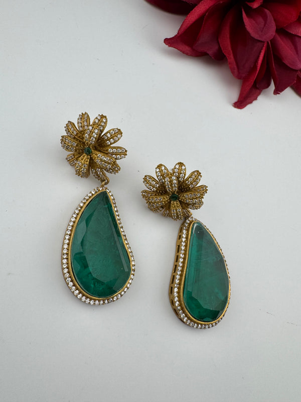 CZ and Gold, Doublet Stone Chandelier Drop Earrings, Bridal, Designer jewelry
