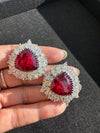 Silver Polish Crystal Stone Stud Earrings, Cubic Zirconia, AD, CZ, Indian Jewelry