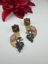 Antique Gold, Oxidized, Carved Stones Chandbali Dangle Earrings, Amrapali inspired Designer jewelry