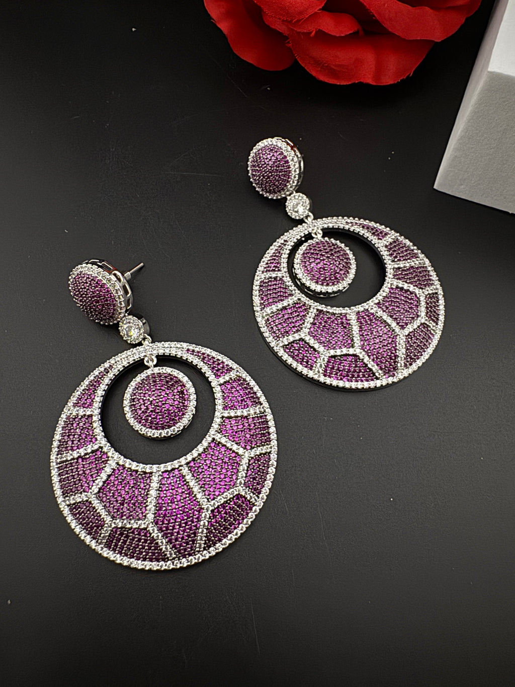 Premium Nano Setting of Cubic Zirconia in silver is designer Inspired Statement Oversized Circular Dangle earring/Bridal/bridesmaid gift