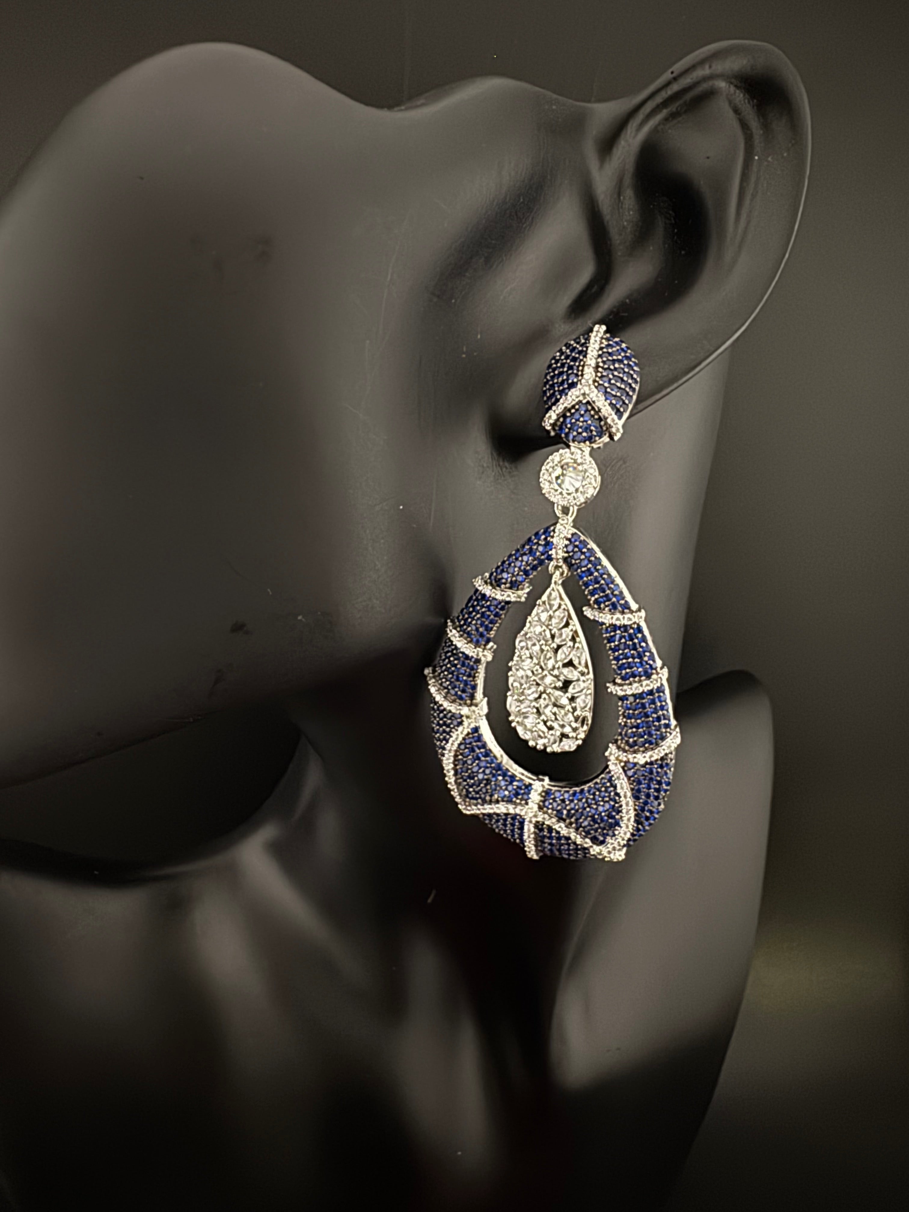 Premium Nano Setting Cubic Zirconia Long earrings in Drop shape, stylish, designer Inspired Statement long earring/Bridal Bridesmaid earring