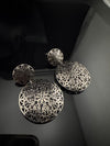 Black Metal, oxidized silver chandbali earring self cut design/Statement Earring/Boho Earrings/Lightweight jewelry