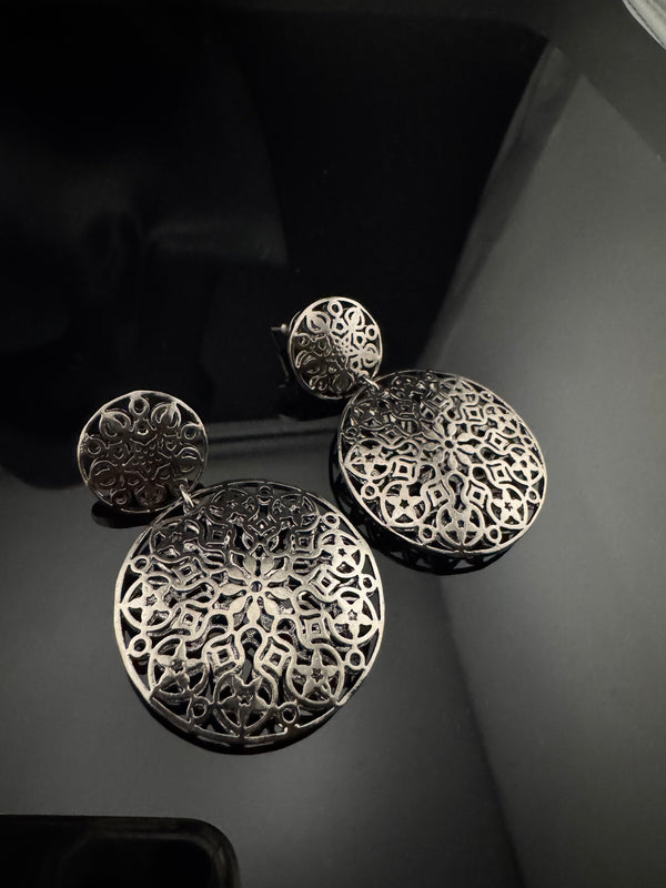 Black Metal, oxidized silver chandbali earring self cut design/Statement Earring/Boho Earrings/Lightweight jewelry