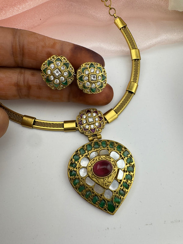 MOP, Cubic Zirconia, Stones Amrapali inspired necklace set, Indian Bridal Jewelry