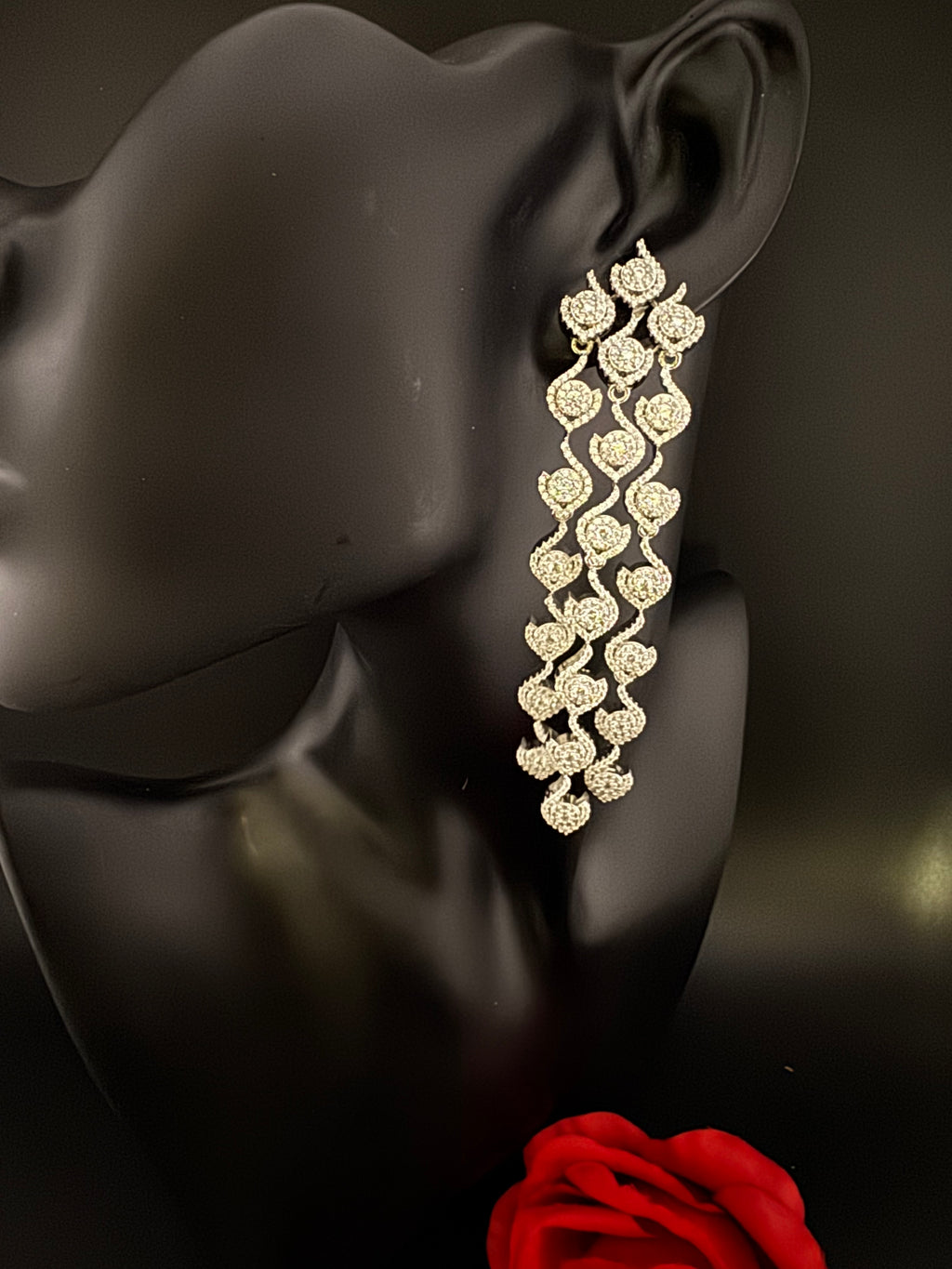 Premium Cubic Zirconia Chandelier earrings is designer Inspired, Statement Long sleek earring, Bridal, Party, Wedding jewelry, chic