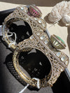 Moissanite Kundan, CZ, Doublet Stone, Openable Designer Bracelet Bangle, Gold Polish (Fits 2.6" wrists)