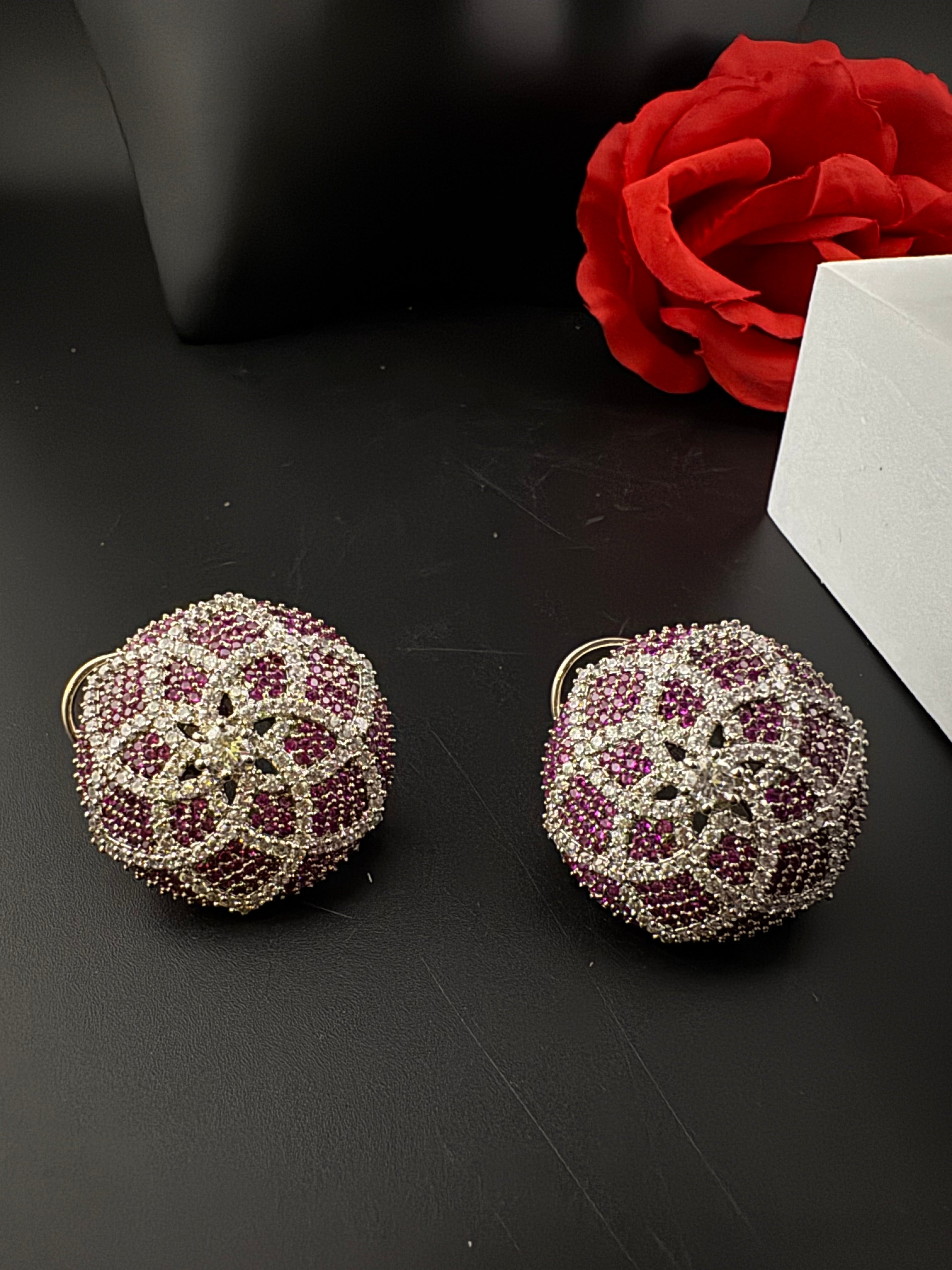 Premium Nano Setting Cubic Zirconia Oversized Studs earrings in silver color is designer Inspired Statement earring/Bridal, Bridesmaid gift