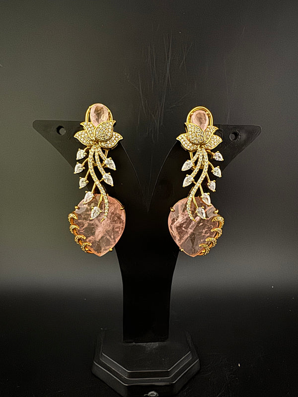 Pink and Gold, Doublet Stone Chandelier Drop Earrings, Bridal, CZ, Designer jewelry