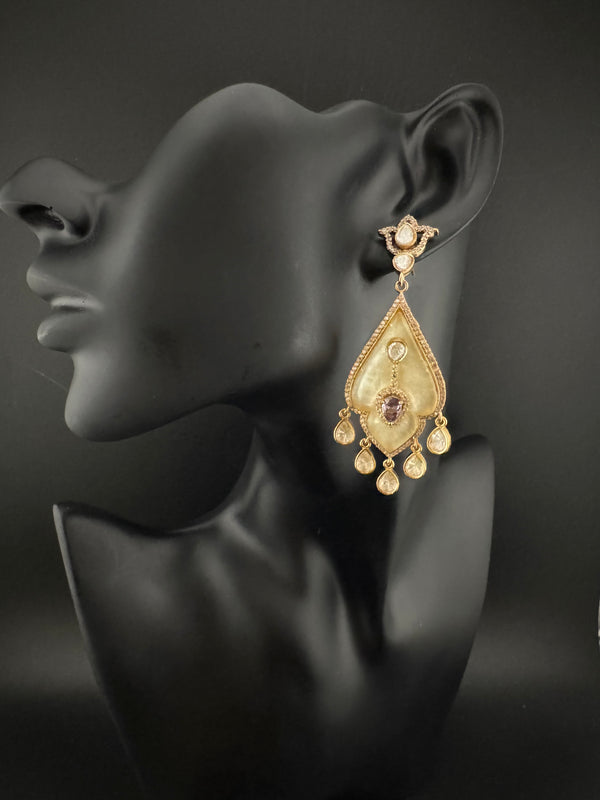 CZ and Gold, Mother of Pearl Chandelier Drop Earrings, Bridal, MOP Designer jewelry