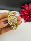 Moissanite Kundan, Pearl, CZ Designer Bracelet Bangle, Matt Gold Polish (Fits upto 2.6" Wrist)