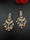 Green and Gold, pacchi Kundan, Pearls Chandelier Long Earrings, Bridal, Moissanite, CZ, Designer jewelry