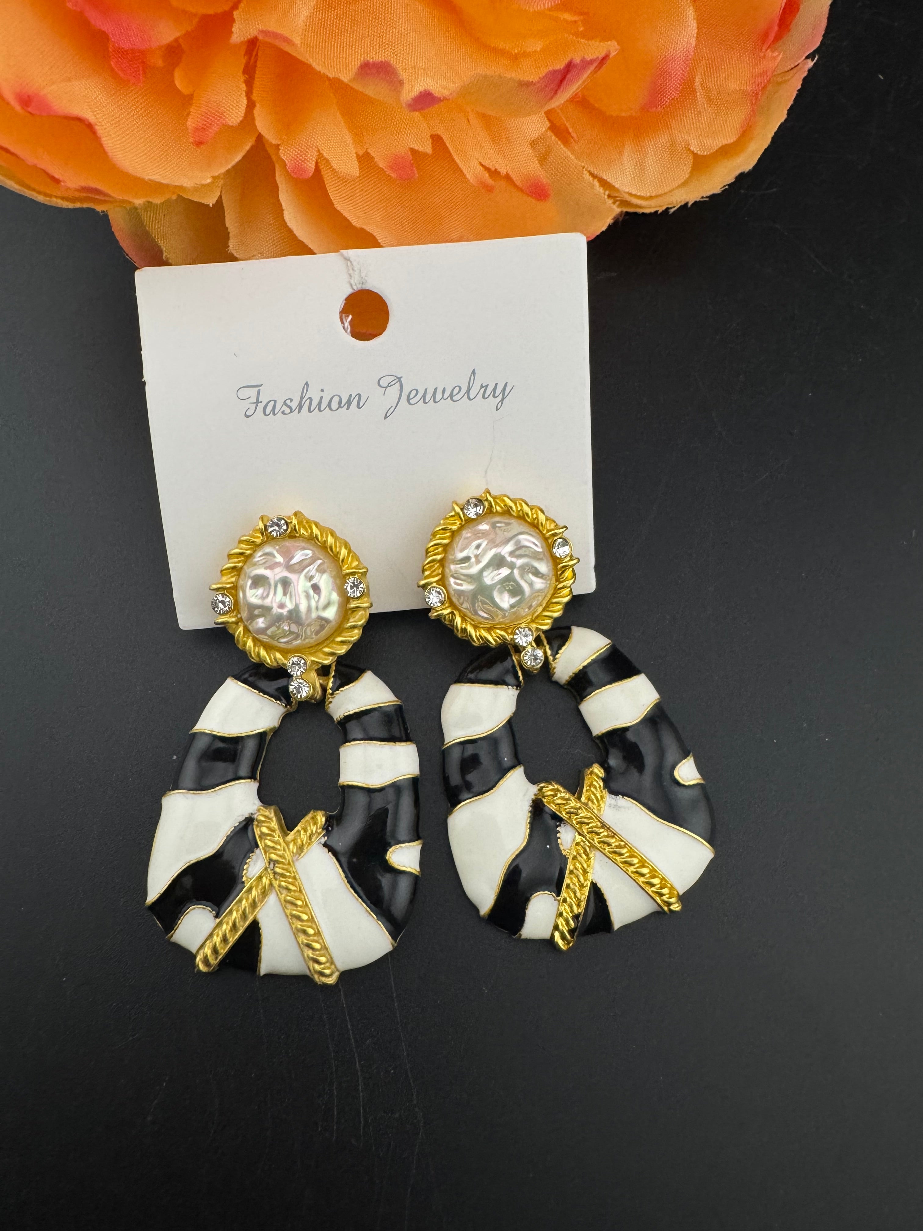 High Quality Premium Enamel and gold Designer Drop Earrings