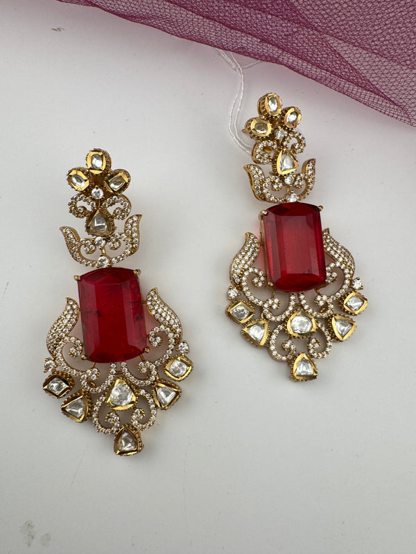 Gold with Doublet stone, kundan, cubic zirconia chandbali Drop earrings, Indian Jewelry