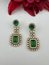 Green and Gold Kundan, Stone Chandelier Drop Earrings, Bridal, Moissanite, CZ, Designer jewelry