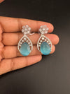 Cubic Zirconia, Diamond, stone, Silver Polish Designer inspired Dangle Drop earrings, Indian Jewelry