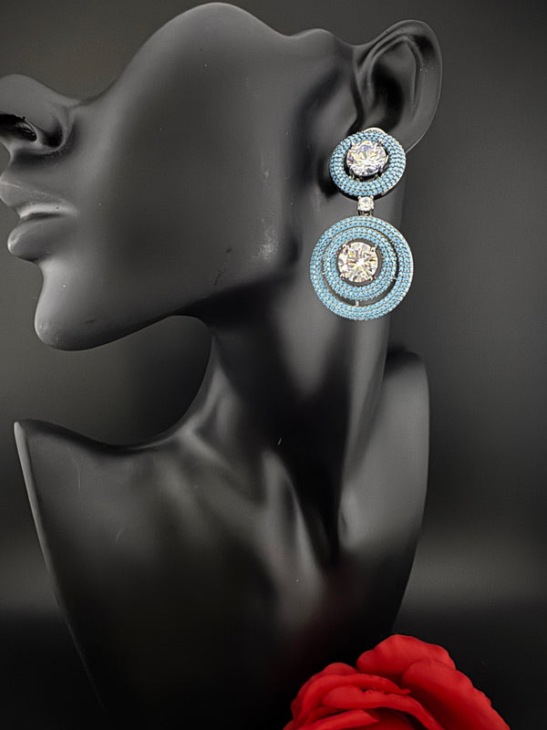 Premium Nano Setting of Cubic Zirconia with Crystal in silver is designer Inspired Statement Drop Dangle earring/Lightweight/bridesmaid gift