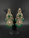 Green and Gold Kundan, Pearls Chandelier Long Earrings, Bridal, Moissanite, CZ, Designer jewelry