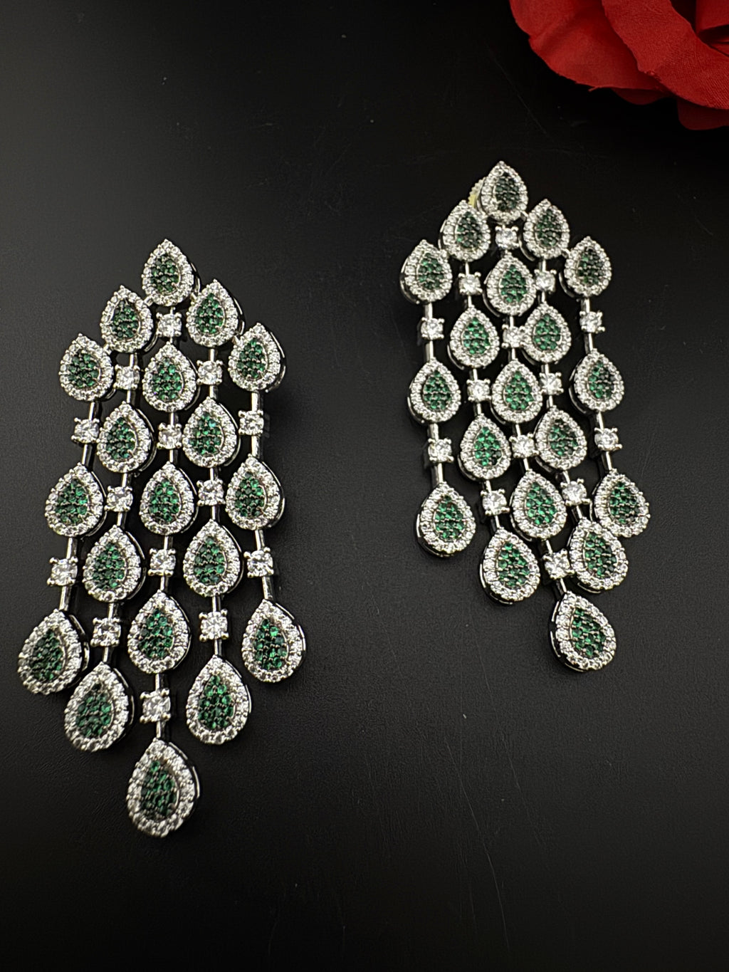 Premium Nano Setting Cubic Zirconia Long Chandelier earrings in Drop shape, stylish, designer Statement long earring/Bridal Bridesmaid