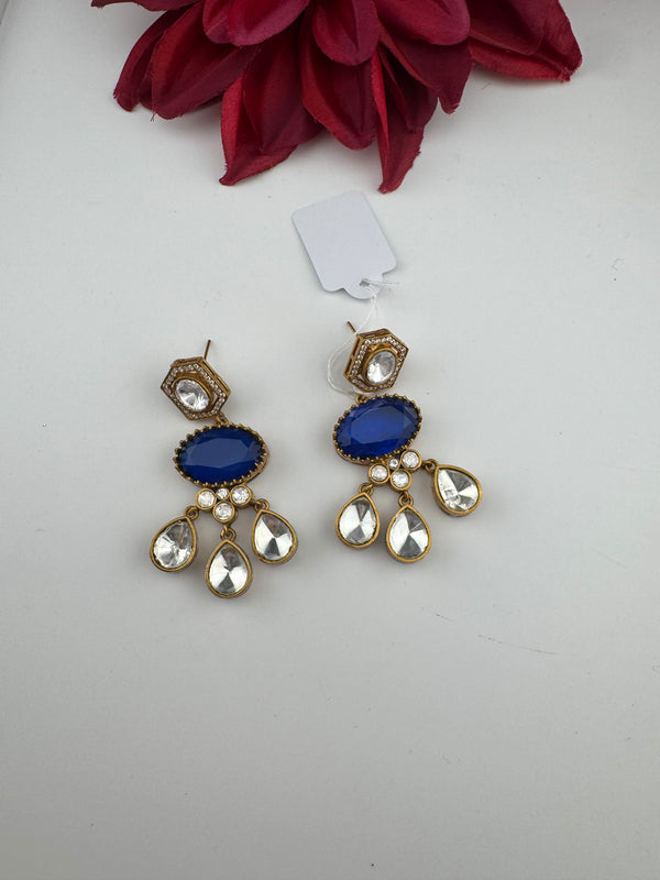 Gold Kundan, Stone Chandelier Drop Earrings, Bridal, Moissanite, CZ, Designer jewelry