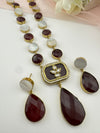 Kundan, CZ, MOP, Stone inlay Long Golden necklace set, Rani haar, everyday wear jewelry