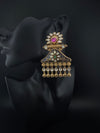 Amrapali inspired Matt Gold, kundan, Enamel, Oversized ChandBali long Earrings, designer jewelry