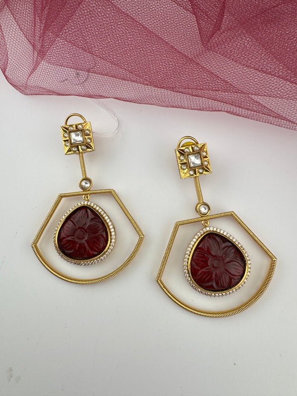 Amrapali inspired, Matt Gold with uncut kundan and CZ chandbali Drop earrings, Indian Jewelry