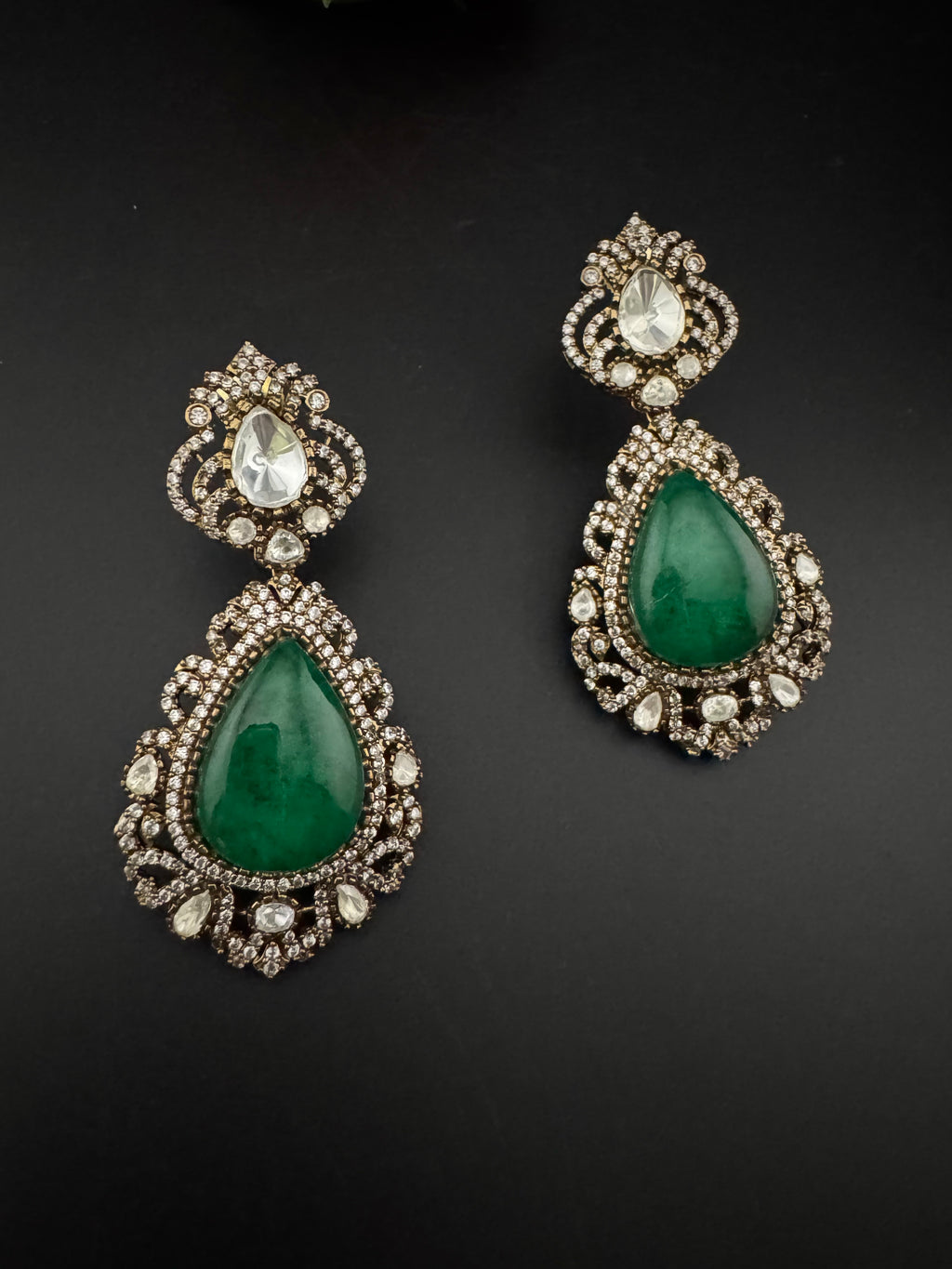 Green and Gold Kundan, Doublet Stone Chandelier Long Earrings, Bridal, Moissanite, CZ, Designer jewelry