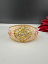 Moissanite Kundan, Enamel, CZ Openable Bracelet Bangle, Gold Polish (Fits 2.6" wrists)