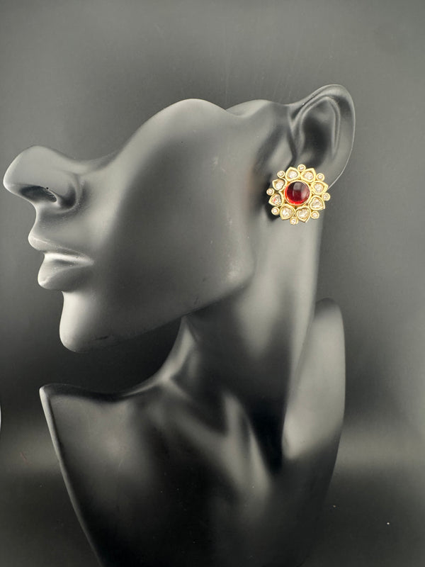 Kundan, cubic Zirconia, stones Stud Earrings, Tyaani Inspired Indian Jewelry