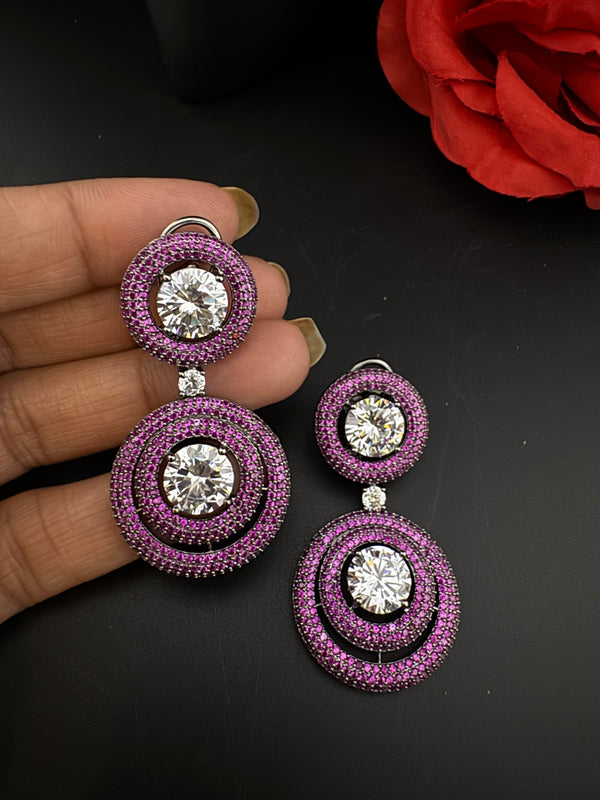 Premium Nano Setting of Cubic Zirconia with Crystal in silver is designer Inspired Statement Drop Dangle earring/Lightweight/bridesmaid gift