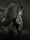Green and Gold Kundan, Doublet Stone Chandelier Long Earrings, Bridal, Moissanite, CZ, Designer jewelry