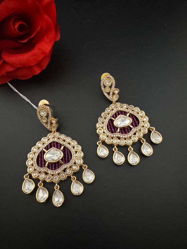 Gold and small pearls, Kundan, Cubic Zirconia Chandelier Chandbali Earrings, CZ, Designer jewelry
