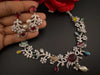 Red Premium American Diamond, Cubic Zirconia, Stones and Pearls Floral Necklace with earrings