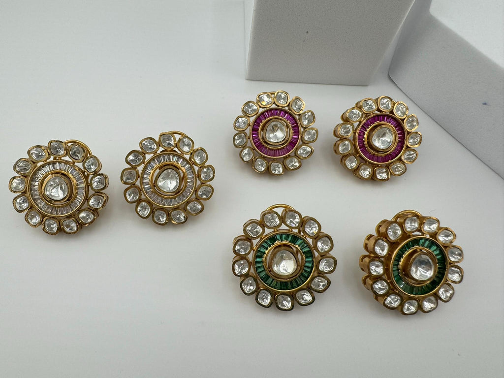 Tyaani Inspired Designer Premium uncut Kundan and CZ in channel setting Big stud earrings