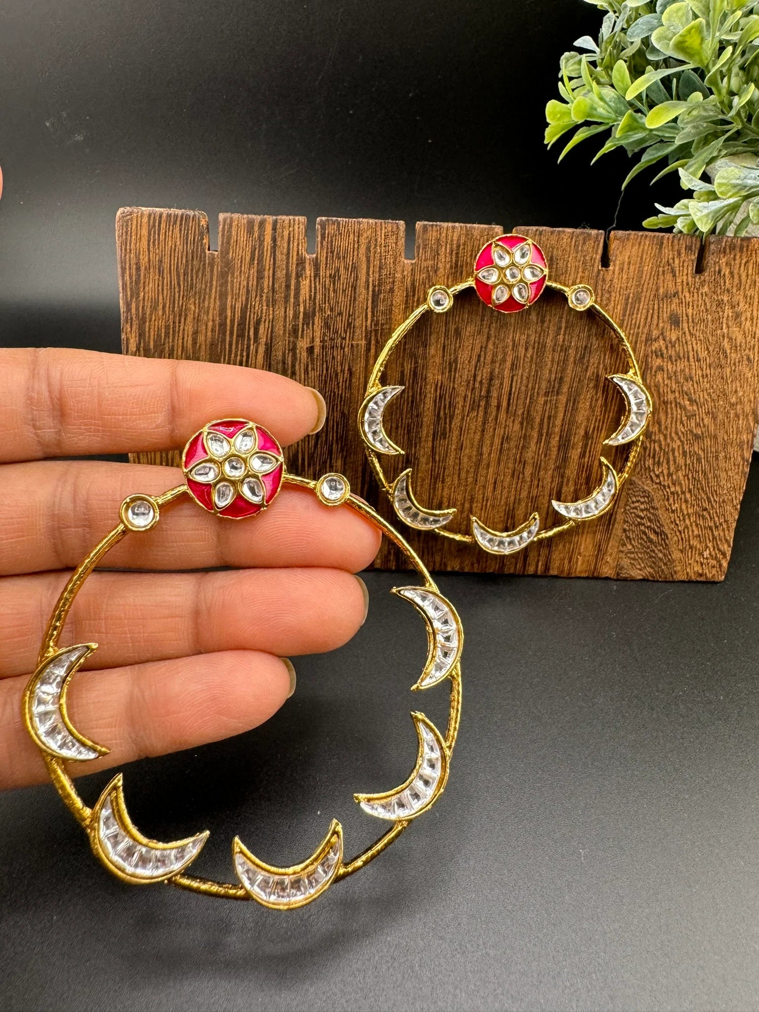Sara inspired earring with Minakari and Kundan Big Hoop