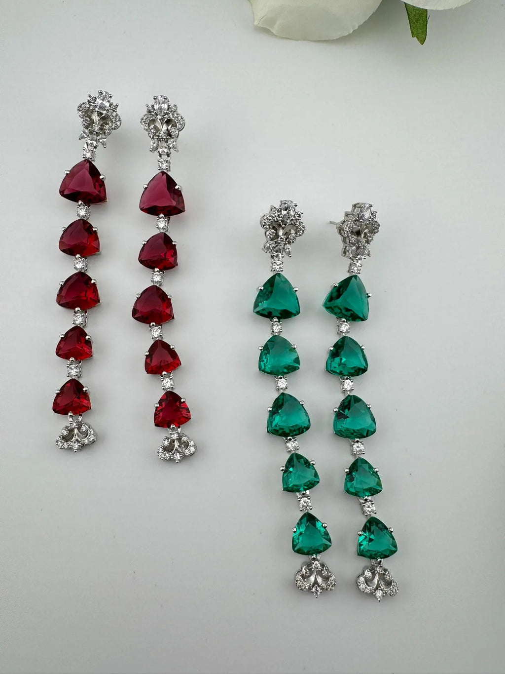 Premium Cubic Zirconia and glass stone in silver color is designer Inspired Statement Long earrings