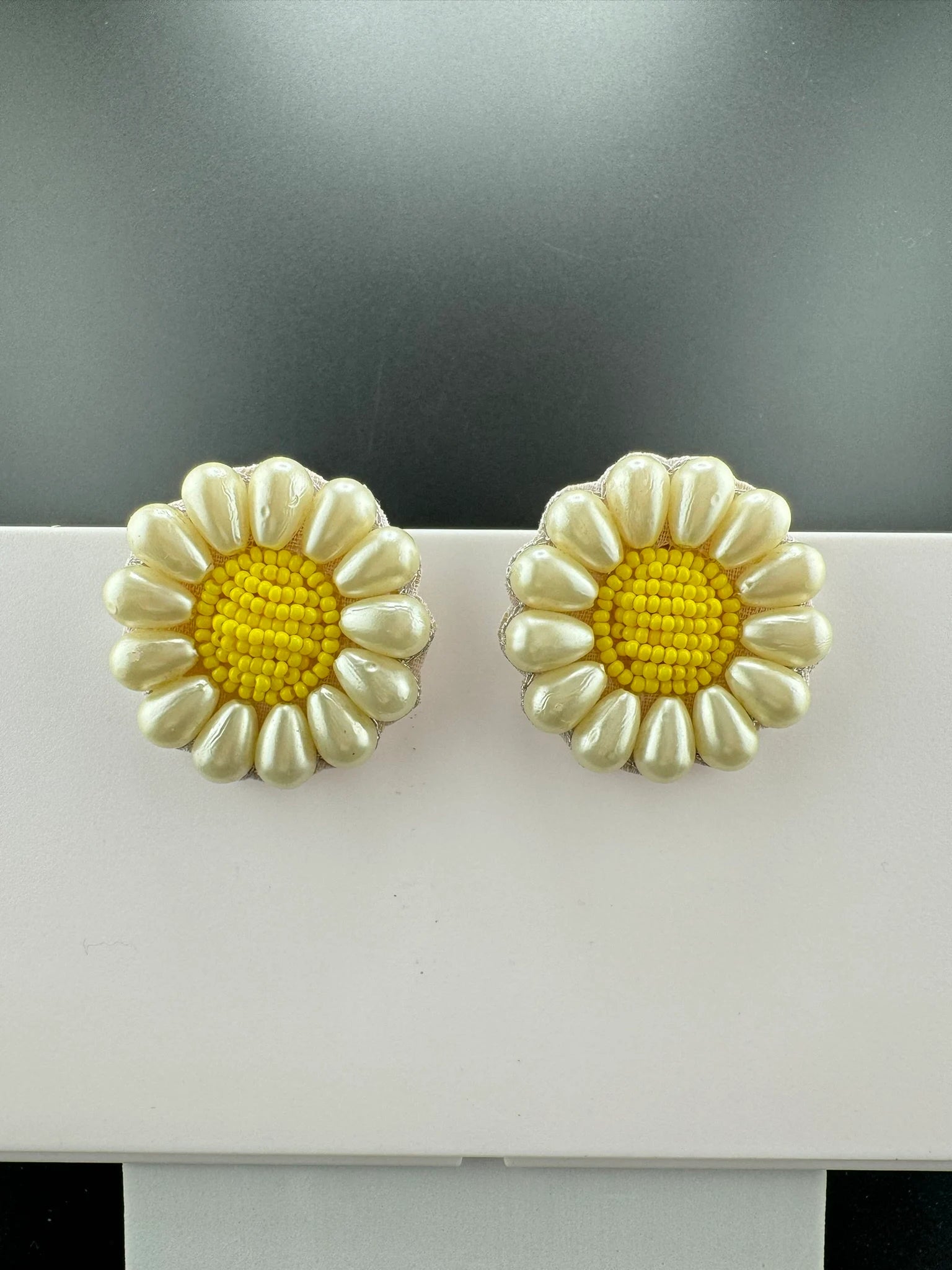 Yellow Beaded Pearl Flower quirky Studs earrings