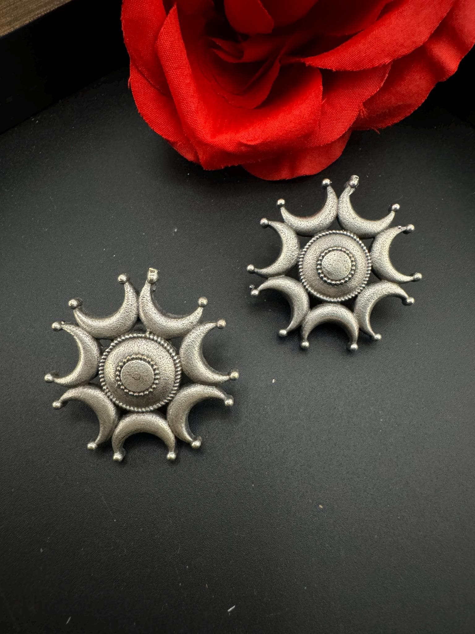 Moon Oxidized German silver Big Stud earrings
