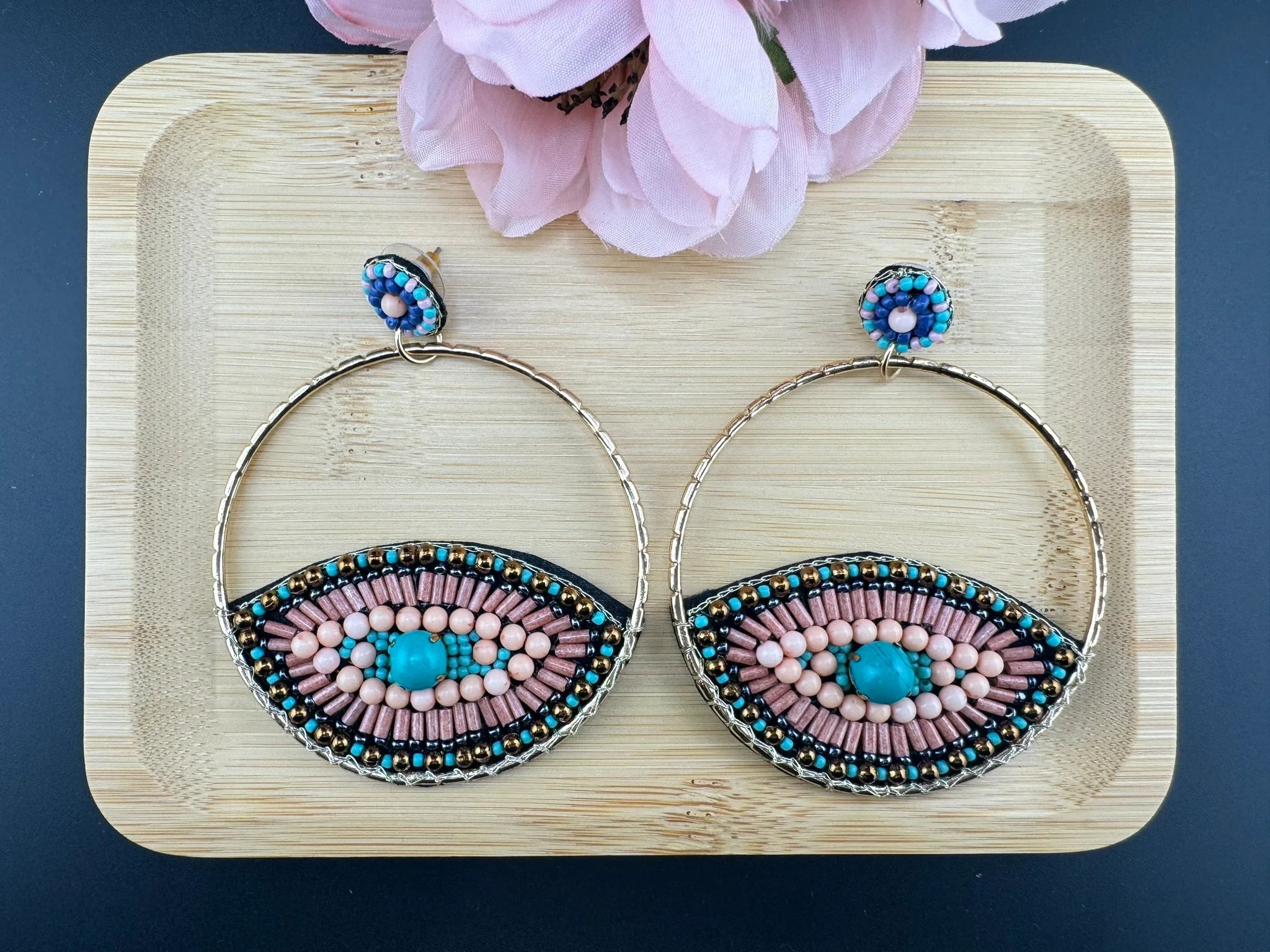 Evil Eye Big Quirky Beaded Hoop earrings