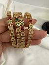 Set of 4 Matt Gold and multicolor stones in Amrapali inspired bangles set