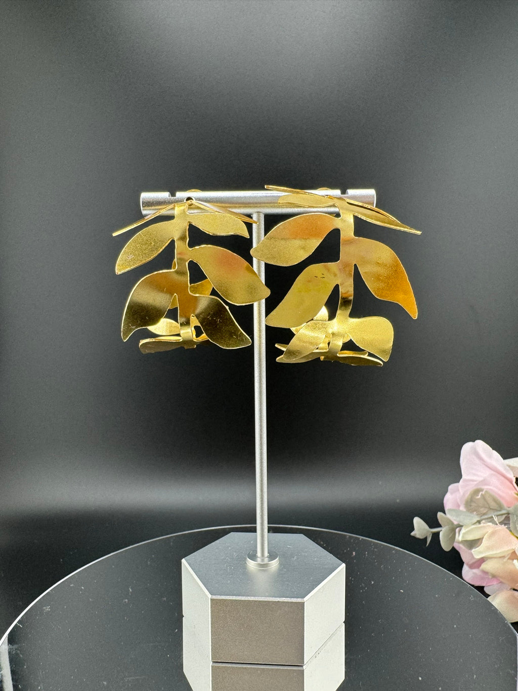 Statement Gold Hoop earrings in unique Leaf design, Leaf hoop