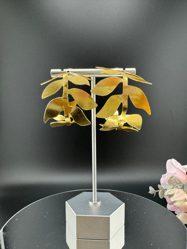 Statement Gold Hoop earrings in unique Leaf design, Leaf hoop