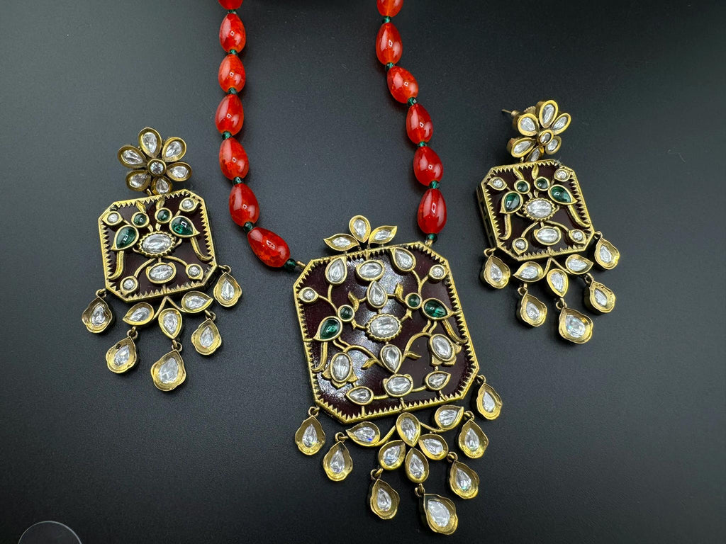 Amrapali Inspired Premium Long Necklace set with moissanite Kundan Inlay work on Stone