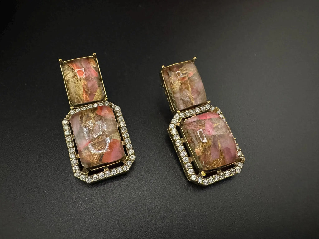 Premium Doublet Marble stone and Cubic Zirconia designer Drop earrings