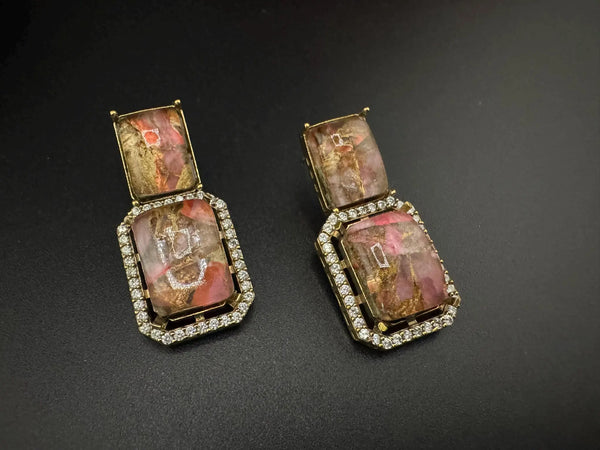Premium Doublet Marble stone and Cubic Zirconia designer Drop earrings